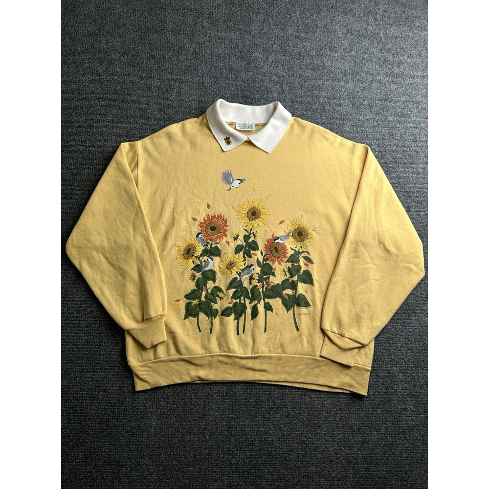 Womens Sweatshirt National Wildlife Federation Sunflower Birds Graphic, Size XL